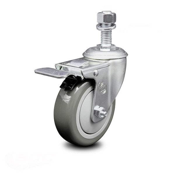 4 Inch Gray Polyurethane Wheel Swivel 12mm Stem Caster with Total Lock Brake